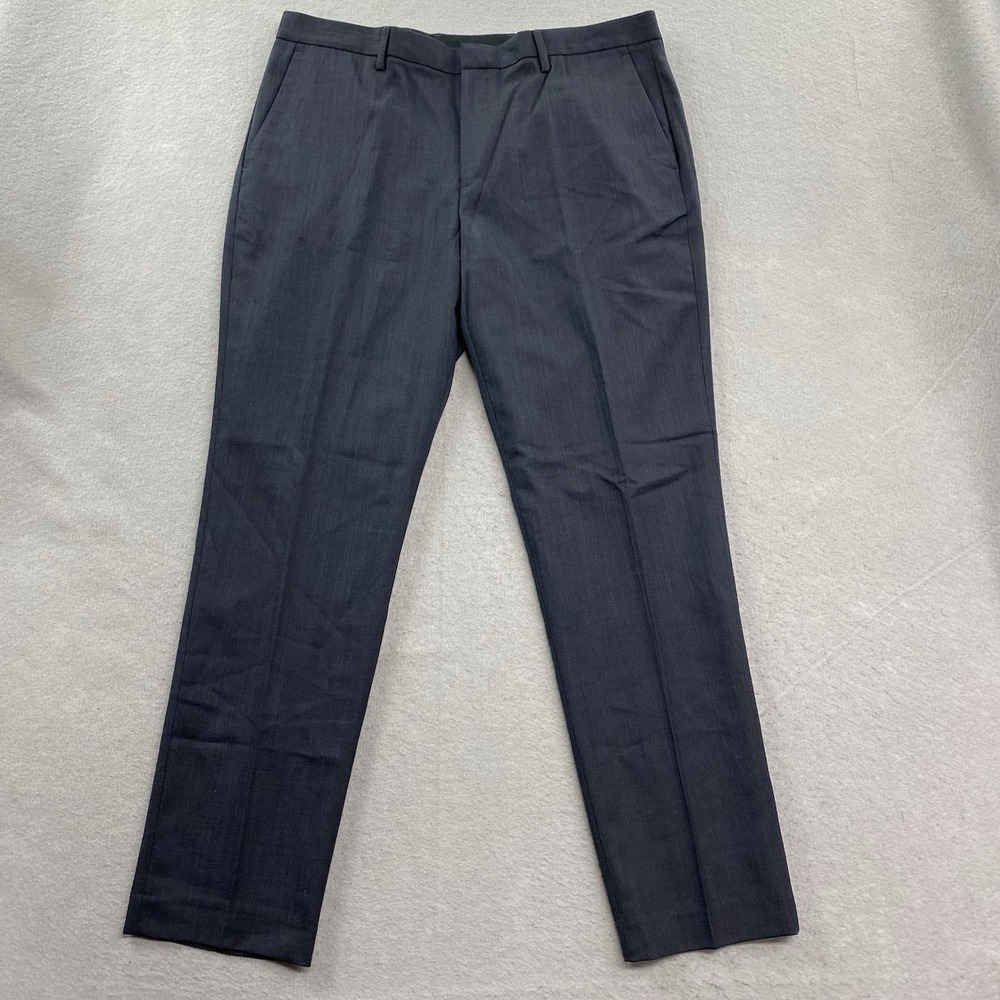J Crew Dress Pants Mens 36x32 Navy Bowery Oxford Wool Blend Flat Front